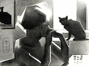 Ägyptische Königin und schwarze Katze