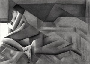 Geometrische Frau Nachdenklich von Corné Akkers