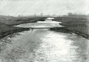 Ruhige Flusslandschaftsskizze von Corné Akkers