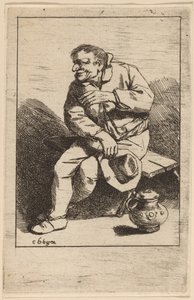 Sitzender Mann mit seinem Hut in der rechten Hand von Cornelis Pietersz Bega