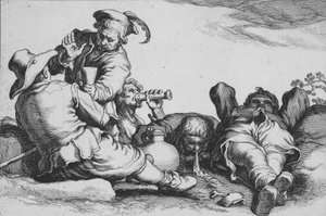 Bauern beim Trinken, aus der Serie Sechzehn Bauernmotive, 17. Jahrhundert