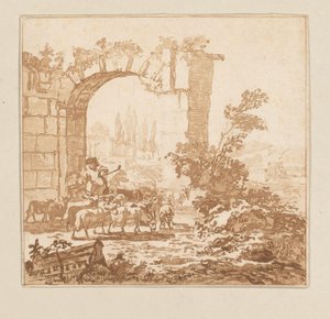Herde von Ziegen an einem Tor von Cornelis Brouwer
