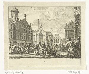 Aufstand bei der Beerdigung von Daniël Raap auf dem Dam in Amsterdam im Jahr 1754 von Cornelis Brouwer
