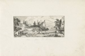 Flusslandschaft mit zwei Frauen auf einer Brücke Landschaften (Serientitel)