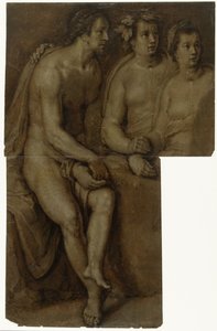 Studien eines sitzenden nackten Mannes und zweier Frauen, halbfigur von Cornelis Cornelisz. van Haarlem