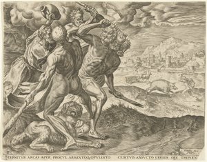 Herkules tötet Geryon und seinen Hund von Cornelis Cort