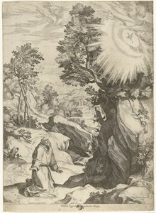 Landschaft mit der Vision des Hl. Franziskus von Assisi von Cornelis Cort