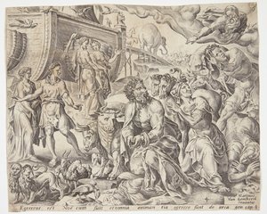 Noah dankt Gott für die Rettung der Arche von Cornelis Cort