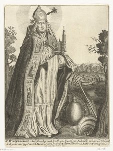 Heiliger Willibrordus als Erzbischof mit Kirchenmodell des Doms zu Utrecht von Cornelis Danckerts (I)