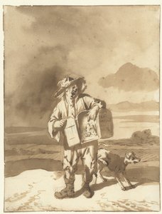 Ein junger Mann mit einem Guckkasten und einem Hund von Cornelis Dusart