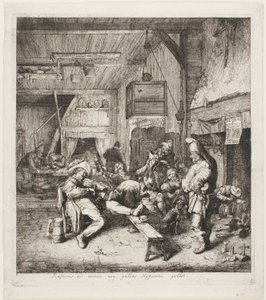Geigenspieler im Gasthaus sitzend von Cornelis Dusart