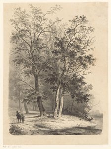 Zwei Figuren spazieren in einem Wald von Cornelis Gerrit Verburgh
