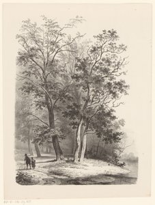 Zwei Figuren spazieren in einem Wald von Cornelis Gerrit Verburgh