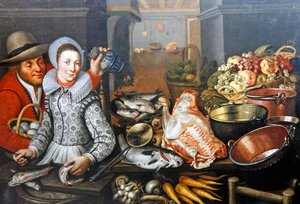 Küchenstillleben mit zwei Figuren