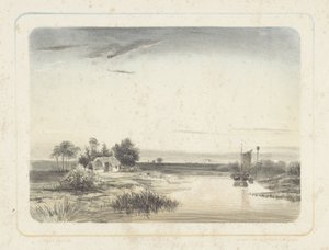 Flusslandschaft mit Haus und Segelboot