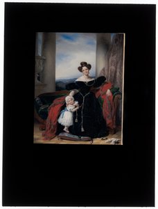 Porträt einer Dame auf einem Biedermeiersofa, begleitet von ihrer Tochter von Cornelis Kruseman