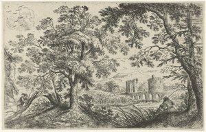 Landschaft mit einem Fischer von Cornelis Matthieu