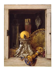 Silberwaren in einem offenen Schrank von Cornelis Norbertus Gysbrechts
