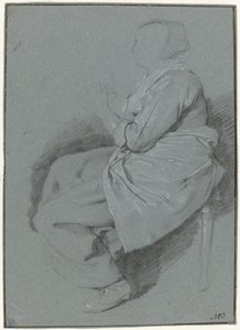 Sitzende Frau im Profil nach links, mit Schürze von Cornelis Pietersz. Bega