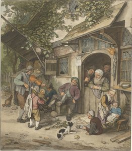 Geigenspieler vor einem Gasthaus von Cornelis Ploos van Amstel (signed by artist)