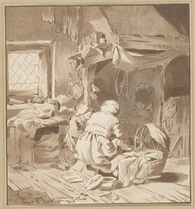 Bauerninterieur mit zwei Frauen