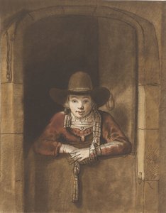 Junge, der sich über eine Tür lehnt von Cornelis Ploos van Amstel