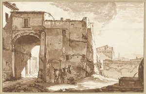 Tor mit Reisendem und Maultier