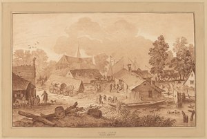 Dorf mit Teich von Cornelis Ploos van Amstel