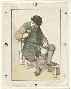Sitzender Bauer mit Krug von Cornelis Ploos van Amstel