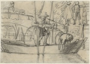 Mann und Frau in einem Boot am Ufer