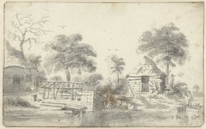 Bauernhof mit Scheune am Wasser