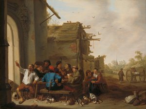 Figuren vor einem Dorfgasthaus von Cornelis Saftleven