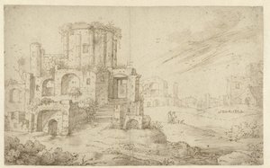 Landschaft mit antiken Ruinen von Cornelis Saftleven