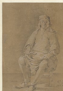 Sitzender Mann mit einer Schüssel auf dem Schoß von Cornelis Saftleven