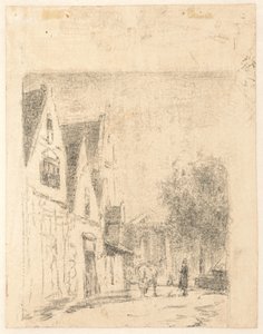 Ansicht einer Straße mit einem Pferd und einem Mann von Cornelis Springer