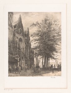 Menschen vor der Marktkirche in Hameln von Cornelis Springer