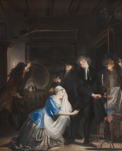 Falsche Tugend entdeckt: Die Entdeckung von Volkert im Wäschekorb von Cornelis Troost