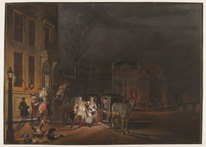 Der Aufbruch einer Gesellschaft angesehener Herren nach einem fröhlichen Abend von Cornelis Troost