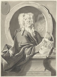 Porträt von Jacob Campo Weyerman im Medaillon von Cornelis Troost