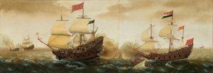 Ein Seegefecht zwischen niederländischen und spanischen Kriegsschiffen von Cornelis Verbeeck