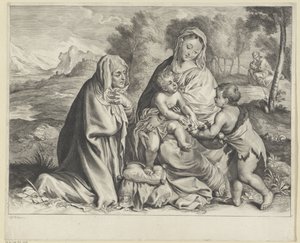 Landschaft mit der Heiligen Familie, Johannes dem Täufer und Elisabeth von Cornelis Visscher (II)