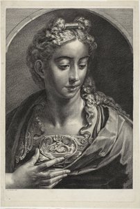 Athena, aus Cabinet Reynst; Variarum imaginum a celeberrimis artificibus pictarum Caelaturae von Cornelis Visscher