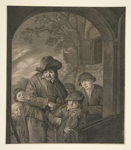 Ohne Titel (Musiker an einer Wirtshaustür) von Cornelis Visscher