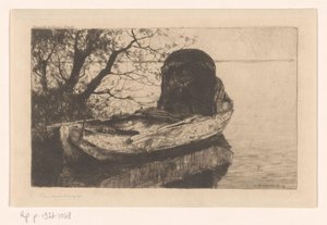 Angelegtes Ruderboot mit Überdachung von Cornelis Vreedenburgh (signed by artist)