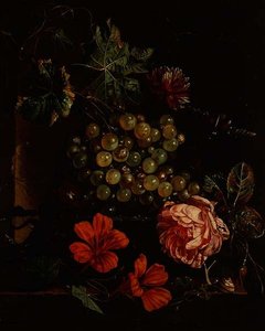 Trauben und Blumen mit Käfer, Schnecke und Eidechse von Cornelis de Heem