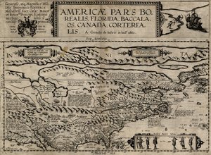 Americae pars borealis, Florida, Baccalaos, Kanada, Corterealis von Cornelis de Jode