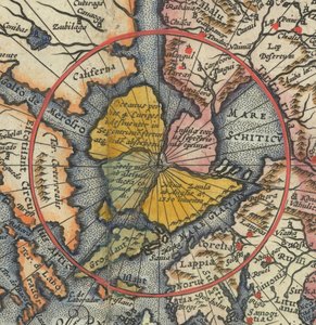 Detail der Weltkarte - Arktis mit magnetischer Insel als Nordpol