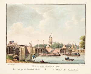 Ansicht von Amsterdam Nr. 8. De Hooge of Amstel Sluis. Die Brücke von Amstel, 1825 von Cornelis de Kruyff