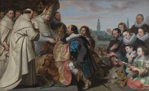 Die Rückgabe der Kirchenschätze an den Heiligen Norbert nach der Niederlage des Ketzers Tankelin, mit einem Porträt der Familie Snoeck von Cornelis de Vos