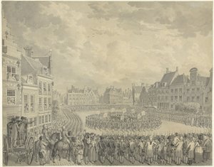 Beëdigung des Kollegiums der Beauftragten durch die Schützenoffiziere auf dem Neude in Utrecht, 1786